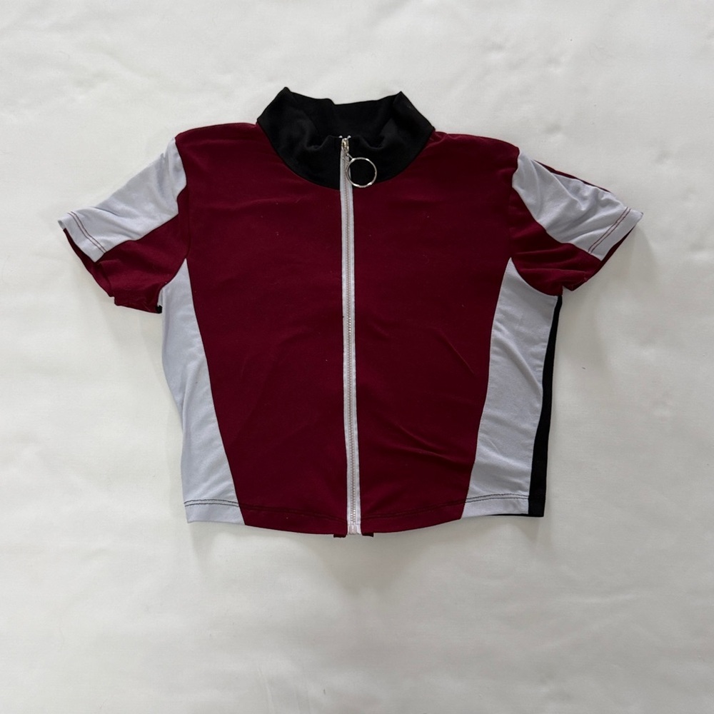 COLOR BLOCK SHORT SLEEVE ATHLETIC CROP ZIP UP